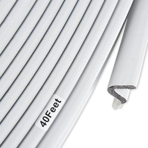 Bouiexye White Door Weather Stripping Soundproof Dustproof Door Seal Strip 40 Feet for Doors and Windows Frame Replacement V-Shaped Q Foam Card Slot Installation Seals