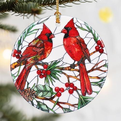 Christmas Ornaments, Dodosky 2.8in Ceramic Cardinal Ornament, Xmas Decor, Christmas Tree Ornaments, Xmas Decorations for Tree, Holiday Ornament, Gift Ideas, Cardinal Gifts, Gifts for Bird Lovers Pack Of 2