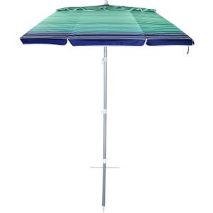 6.5ft folded Portable beach umbrella with sand anchor windproof, Push Button Tilt and Air vent UPF 50+ Protection Fits in a large Suitcase for Patio Garden Beach Pool Backyard, Blue Multi Stripe CA-1902