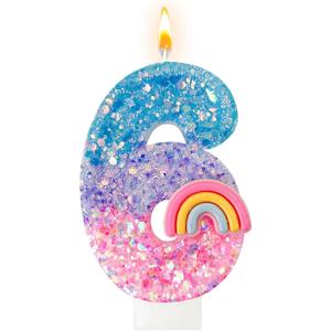 Rainbow Birthday Number Candles, Number 6 Candles, Cupcake Decorations, Macaron Birthday Cake Decorations, Cartoon Theme Party Supplies (Number 6)