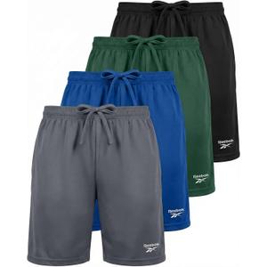 Reebok 4 Pack: Boys' Dry Fit Athletic Shorts - Kids Teens Youth Active Running Basketball Soccer Workout Short - Set 6, M, (8-10)