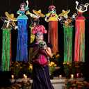 4Pack 6pcs Dia De Los Muertos Decorations, 3.3ft Day of The Dead Decor with Metallic Foil Tassels, Hanging Sugar Skull Decor Kit for Da De Los Muertos, Halloween, Ofrenda, Altar, Mexican Fiesta, Party