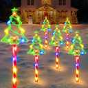 Christmas Solar Pathway Lights Outdoor Decorations,10 Modes 78 LED Outdoor Christmas Tree Solar Candy Stake Lights, Waterproof Colorful Xmas Decorations for Patio Yard Walkway Lawn Decor 6 Pack