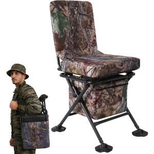 FUNHORUN Hunting Chair with Storage Bag, 360 Degree Silent Swivel Hunting Seat, Camouflage Foldable Ground Blind Chair, Tool-Free Padded Cushion Portable Seat, Lightweight, Compact