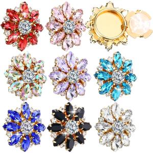 8 Pcs Rhinestone Flower Button Covers for Women 30mm Clips Buttons Jewelry Clip Crystal Button for Crafting DIY Clothing(Multicolor,Horse Eye)