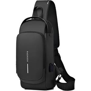 Sling Bag for Men | Anti-theft Crossbody Bag - Crossbody Shoulder Chest Bag | Anti-Theft, USB, Waterproof (Black)