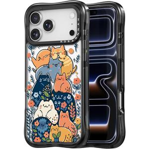 Rosarnnah for iPhone 17 Pro Max Case Cute - Military-Grade 20 ft Drop Protection Shockproof Phone Case - Funny Cats Party Design (6.9") Black