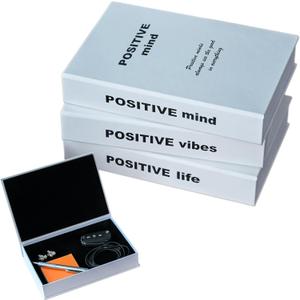 Tadome Fake Books for Decoration & Hidden Storage - Set of 3 'Positive Mind, Vibes & Life' White PU Leather Decorative Book Boxes for Coffee Table Aesthetic, Modern Bookshelf Decor Accents