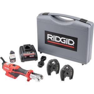RIDGID 72553 Model RP 115 Mini Press Tool and Battery Kit with 1/2" to 3/4" ProPress Press Tool Jaws, 2V Li/Ion Battery, 12V Charger, and Carrying Case , Red
