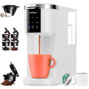 SHARDOR 3 in 1 Single Serve Coffee Machine, K Cup Coffee Maker Compatible with Ground Coffee & Teas, 6 to 14oz Brew Sizes, 40oz Removable Water Tank, Descale Settings, White