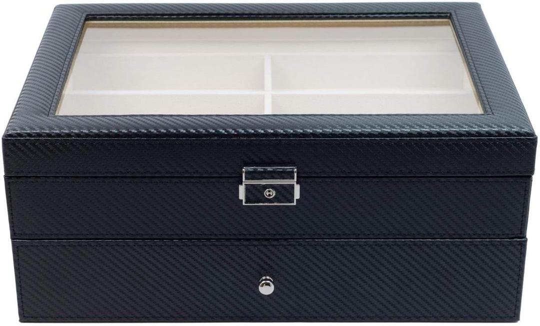 TIMELYBUYS Large Eyeglass Sunglass Glasses Display Case Storage Box Organizer (Black Carbon Fiber)