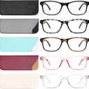 Reading Glasses Blue Light Blocking, Computer Glasses for Women Men, Fashion Square Eyeglasses 5 Pairs