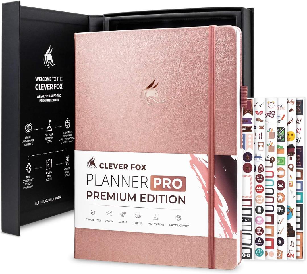 Clever Fox Planner Pro Premium  Luxurious Weekly & Monthly Planner with Budget Organizer for Productivity & Goals, Undated, A4 (Rose Gold) (A4 (8.5" x 11"))