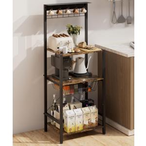4 Tier Coffee Bar Station, Corner Bakers Rack with 5 Hooks & Wire Basket, Coffee Maker Stand for Small Space, Kitchen Storage Shelf for Entryway, Living Room, Caf, Black, 16.5"x13"x47.8"