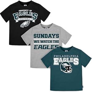 Gerber Unisex Baby NFL Short Sleeve Team Fan Tee Shirt, Pack of 3, Eagles, 3T