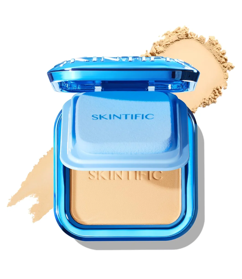 SKINTIFIC Ultra Cover Powder Foundation, Full Coverage Matte Finish, One-Swipe Flawless Pressed Powder with Oil Control, Lightweight & Long-Lasting, Pore-Blurring for Oily Skin (02 Ivory)