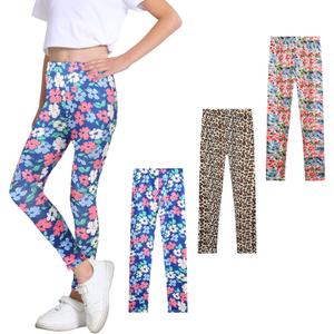 3 Pack Girls Printed Leggings Yoga Pants Leggings for Kids 2-12 Years (5-6 Years, Leopard/Floral/Chrysanth)