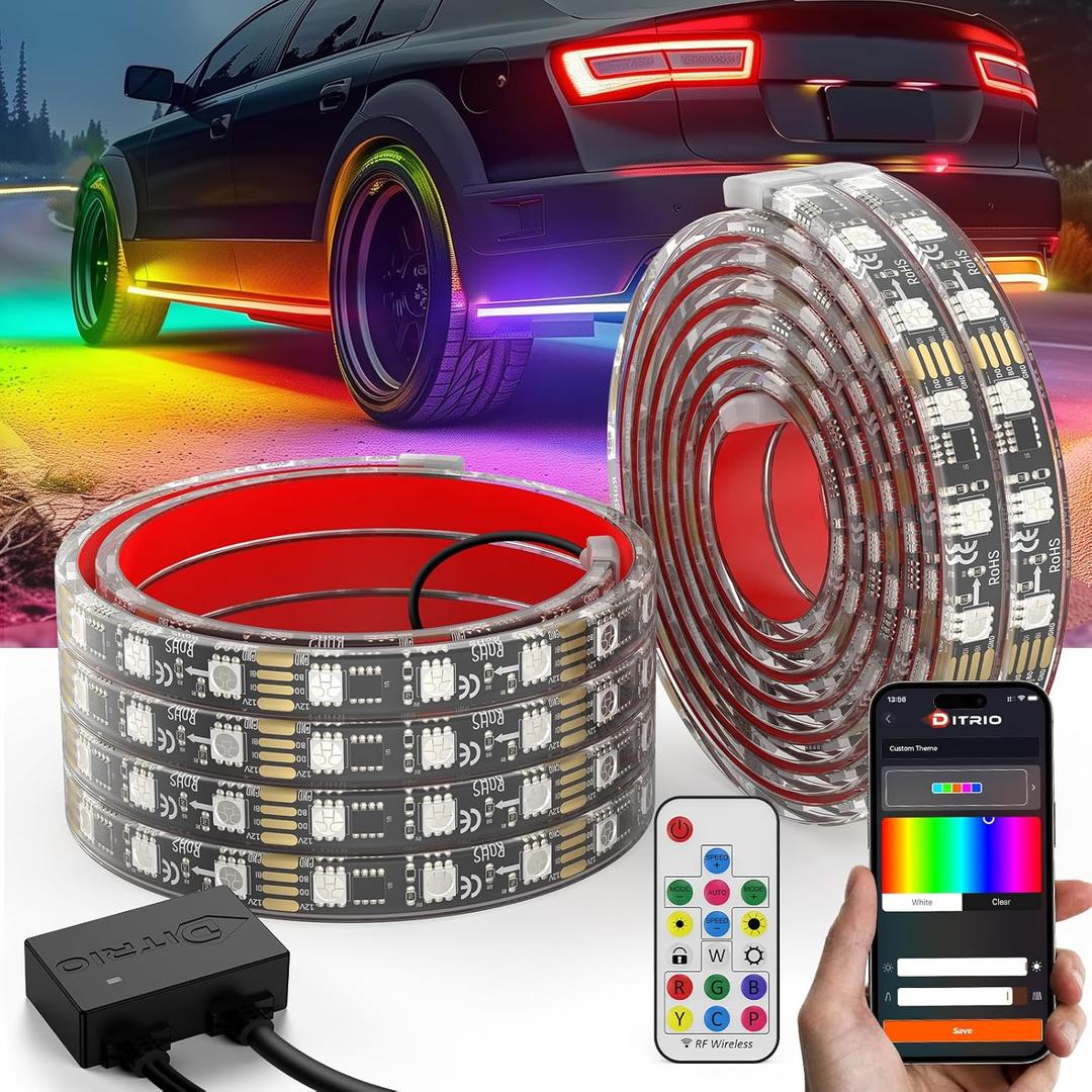 6Pcs Car Underglow Neon Accent Strip Lights 252 LEDs RGB 8 Color Sound Active Function Music Mode with Wireless Remote Control Underbody Light Strips for Car Van SUV Truck
