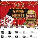 7x5ft Game Night Backdrop Jackpot Gamble Gaming for Boys Birthday Photography Background Turntable Dice Chess Card Playing Card Banner Decorations Men Adults Gaming Party Photo Booth Prop