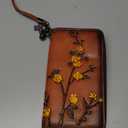 SHARPAD Wallet Genuine Leather for Women - with RFID Blocking Card checkbook ID Slot Large Capacity Vintage style (flower brown)