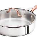 CAROTE 10" Tri-Ply Stainless Steel Deep Frying Pan with Lid, Non-Toxic Saute Pan, Oven Safe, Induction, Ceramic and Gas Cooktops Compatible, Silver, Mothers Day Gifts