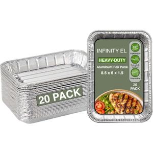 INFINITY EL Disposable Aluminum Foil Pans 20 Pack | Mini Shallow 8.5"x 6"x1.5" Broiler Pans, Heavy Duty Foil Pan | Aluminum Baking Pans for Roasting Turkey, Lasagna, Thanksgiving, Christmas, Party