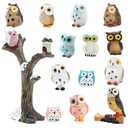 ONEST 14 Pieces Mini Owl Figurines Playset Hand Painted Tiny Owls Realistic Detailed Resin Owl Figures Small Owl Figurines