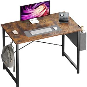 OLIXIS Small Computer Desk, 40 Inch Home Office Desks, Writing Study Craft Work Gaming Table, Computer Workstation for Bedroom Small Spaces with Storage Bag and Headphone Hook, Rustic Brown