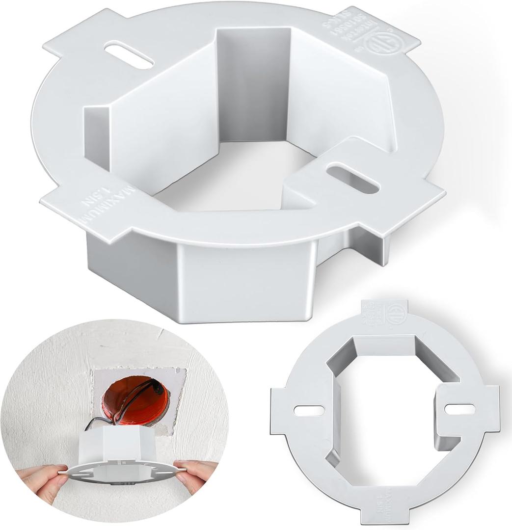 2 Pcs Round Electrical Box Extender 4.35 x 1.5 Inches Etl Listed Plastic Ceiling Outlet Light Box Extender for 3.5 Inch 4 Inch Round or Octagonal Electrical Boxes, White