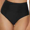 BECCA Color Code High Waisted Bikini Bottom, Shirred Seam, Cheeky Coverage, Swimwear Separates for Women (X-Small, Black (A))
