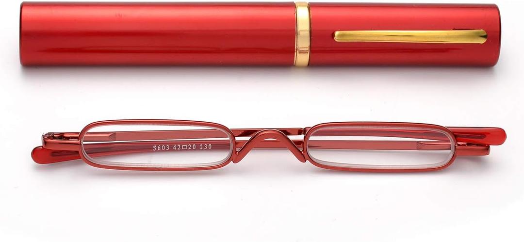 ZUVGEES Easy Carry Mini Compact Slim Reading GlassesLightweight Portable Readers with w/Pen Clip Tube Case (Red)