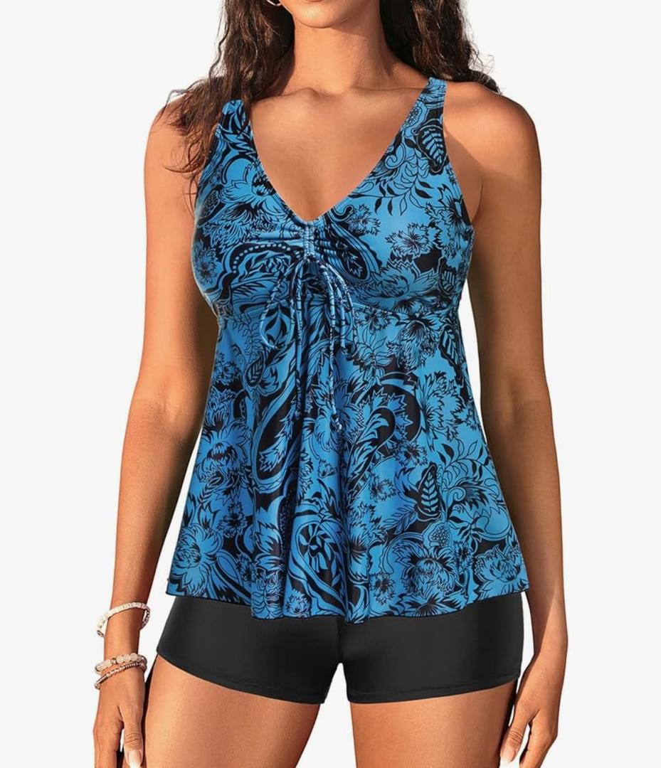 Holipick Two Piece Tankini Swimsuits for Women Tummy Control Bathing Suits Flowy Tankini Top with Boy Shorts,Size 60