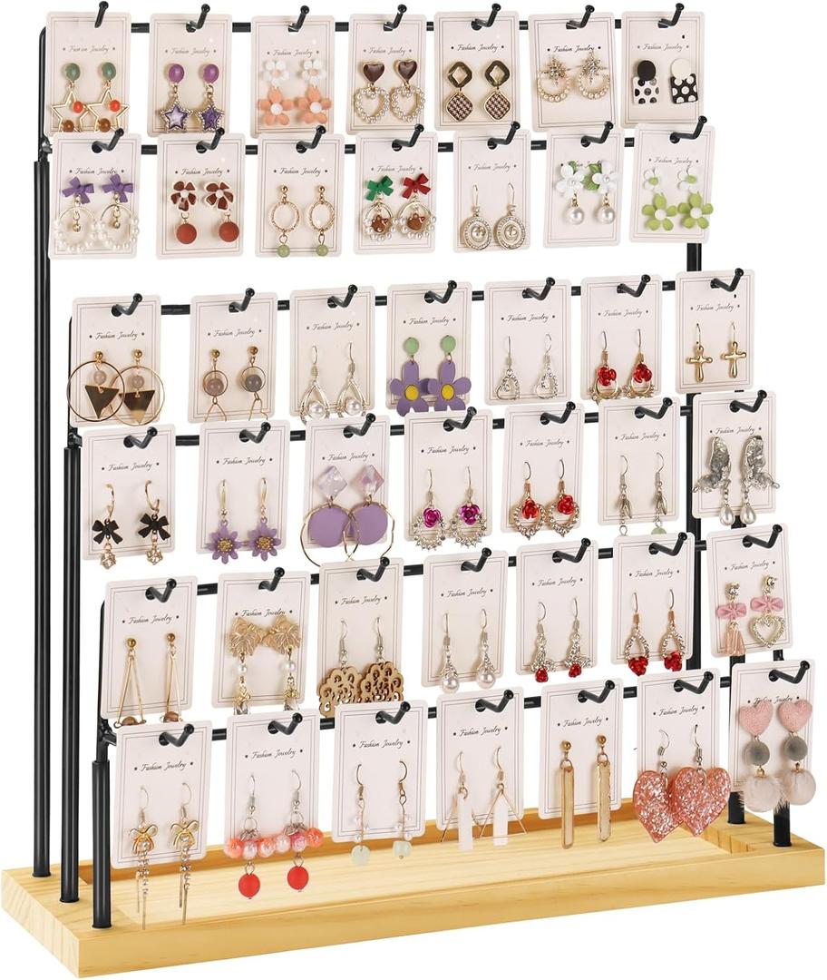 Earring Display for Vendors, 6 Tiers Earring Rack Display Holder Stand, Earring Organizer Holder, Jewelry Display for Selling Earings Cards, Necklaces Rings Bracelets, Keychains (Black)
