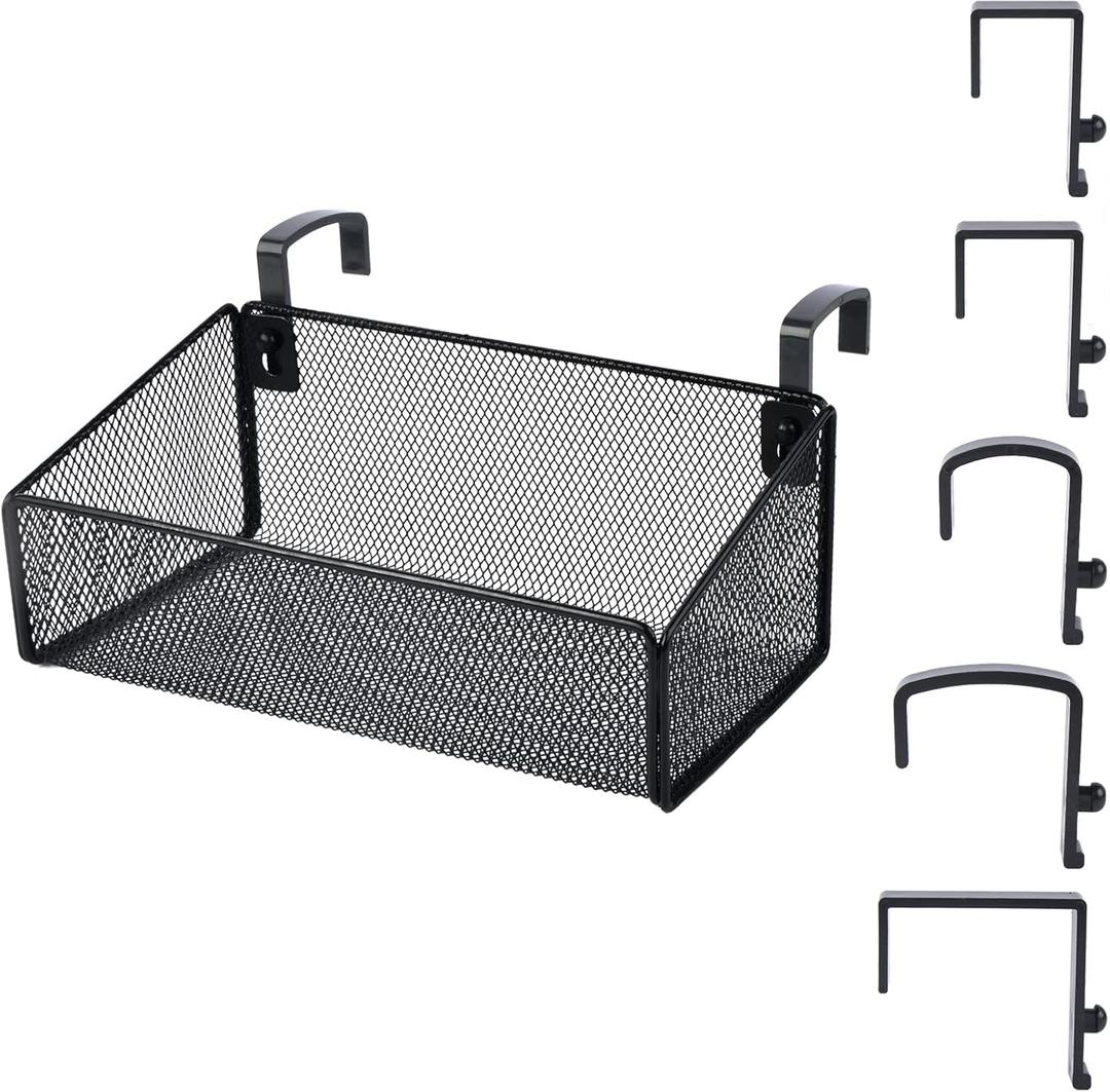Bedside Caddy Shelf Hanging Storage Basket for Bunk Bed, Office Cubical Walls, Baby Rails, College Dorm Organizer - 5 Pairs Sized Hooks for Phone, Glass, Magazine, Decor (Black)
