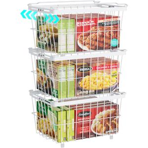 iSPECLE Freezer Organizer Bins - 3 Pack Adjustable Chest Freezer Organizer Bins for 5 to 9 Cu.Ft Deep Freezer, Extra Large & Easy Organize Basket Store More, Stackable No Wasted Space, White