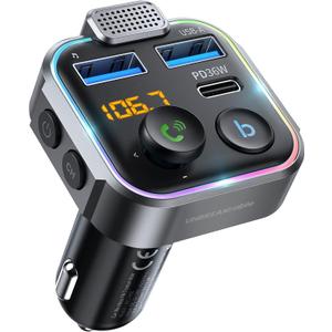 UNBREAKcable Bluetooth FM Transmitter for Car, PD 38W Fast Charging, Wireless Bluetooth FM Radio Adapter, Car Kit with Hands-Free Calls, HiFi Bass Boost MP3 Music Player Support USB Drive