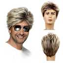 80s Mens Wig Blonde Short Wig Synthetic Cosplay Costume Halloween Wig for Fancy Dress