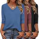 Zeagoo Women's T Shirts 3 Pack 3/4 Sleeve V Neck Basics Tees Casual Loose Fit Soft Fall Tops Outfits 2025 S-XXXL (Medium)