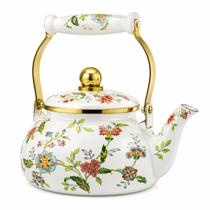 Funnymoom 2.6 Quart Vintage Enamel Tea Kettle Vintage Porcelain Floral Teapot for Party, Gift for Wedding Housewarming