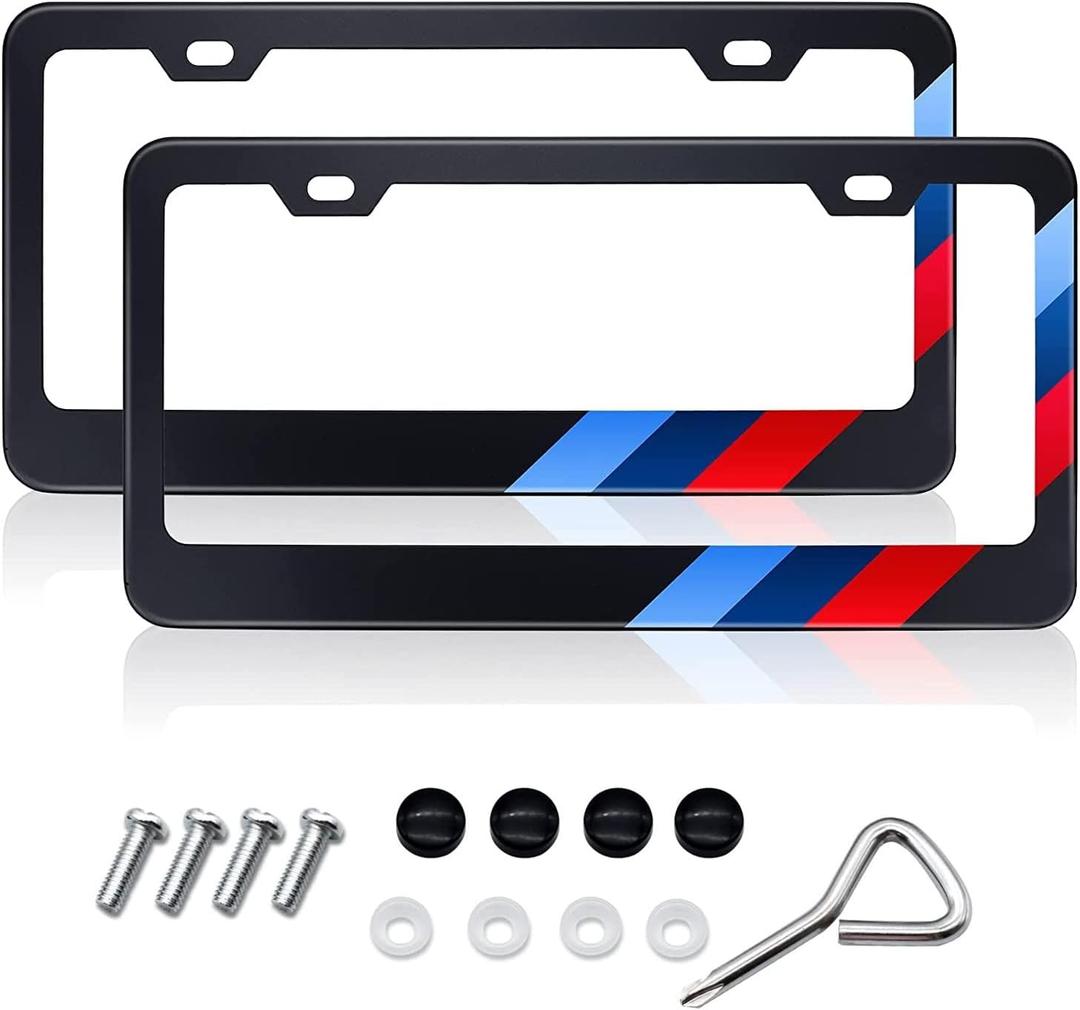 2PCS Matte License Plate Frames fit for BMW Aluminum Alloy 3 Color License Plate Cover Holder fit for All BMW License Plates Universal License Plate Covers Accessories for Front and Rear Car Tags