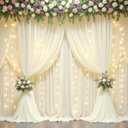 20x10FT Beige Backdrop Curtains with Lights for Parties,Wrinkle Free Wedding Photo Backdrop Curtains for Baby Shower Birthday Ceremony Reception Home Party Decorations-5ft x 10ft,4 Panels