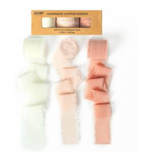 Rose Gold/Blush/Ivory Handmade Fringe Chiffon Ribbon 1-1/2 inch x 21 Yard Frayed Silk Ribbons for Wedding Invitations, Flower Bouquets, Gifts Wrapping, Bridal Shower, Party Decorations