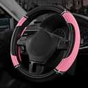 Road Comforts Leather Steering Wheel Cover - Made with PVC Leather - Anti-Slip, Universal Fit 14 1/2 inches to 15 inches - Pink