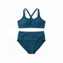 Women's Bikini Sets High Neck Tropical Leaf Print High Waisted Two Pieces Swimsuits Bathing Suits Green L