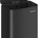 SONGMICS Kitchen Trash Can, 13-Gallon (50 L) Garbage Can with Lid, Stainless Steel, Soft Close and Stays Open, Inner Bucket, Wide Non-Slip Pedal, Ink Black ULTB547B01