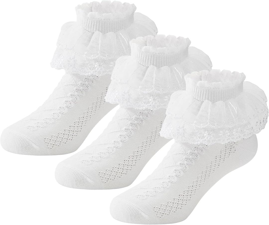2 x Zando Baby Girl Socks with Ruffle Lace Frilly, Princess Dress Dance Ruffle Socks for Toddler Girls 3/5/6 Pairs