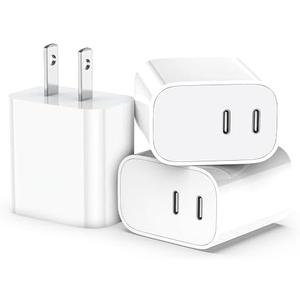 USB C Charger Block,3-Pack Dual Port USB C Fast Charging Block，Type C Wall Charger Plug for iPhone 17/16/15/14/13/12/11/ Pro Max/Plus/Xs Max/XR/X,iPad Pro White (20W)