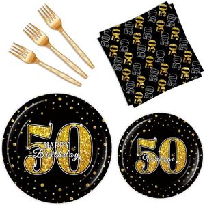 BQK 96 Pcs 50th Birthday Plates and Napkins 50th Birthday Decorations Men 50th Birthday Party Supplies 50th Anniversary Plates