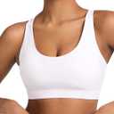 SONGSKY Sports Bras for Women, Medium-High Support Strappy Padded Running Sports Bras with Removable Cups (White, L)