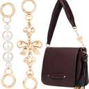 2 x Hzopcw 2pcs Gold Bag Extender Chain, Bow Pearl Purse Extender Chain for Women, Metal Bag Chain Charms for Handmade Shoulder Crossbody Bags Wallets Clutches